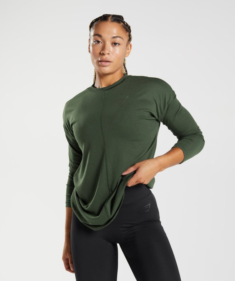 Koszulki Gymshark GS Power Long Sleeve Damskie Oliwkowe | PL 317BPF